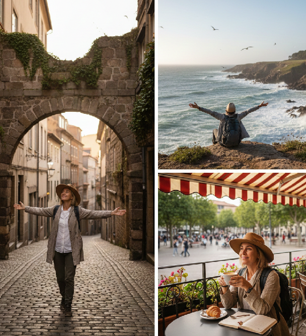 Persona disfrutando un destino turístico con calma, viajando sin preocupaciones gracias a una buena planificación.